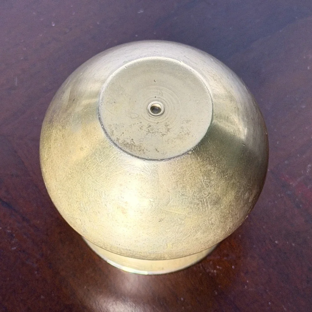 Vintage Miniature Brass Vase Small Round Bud Vase Gold Tone Decor 2.5